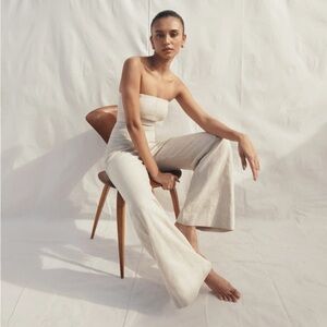 Reformation Jude Linen Jumpsuit in Oatmeal size 6